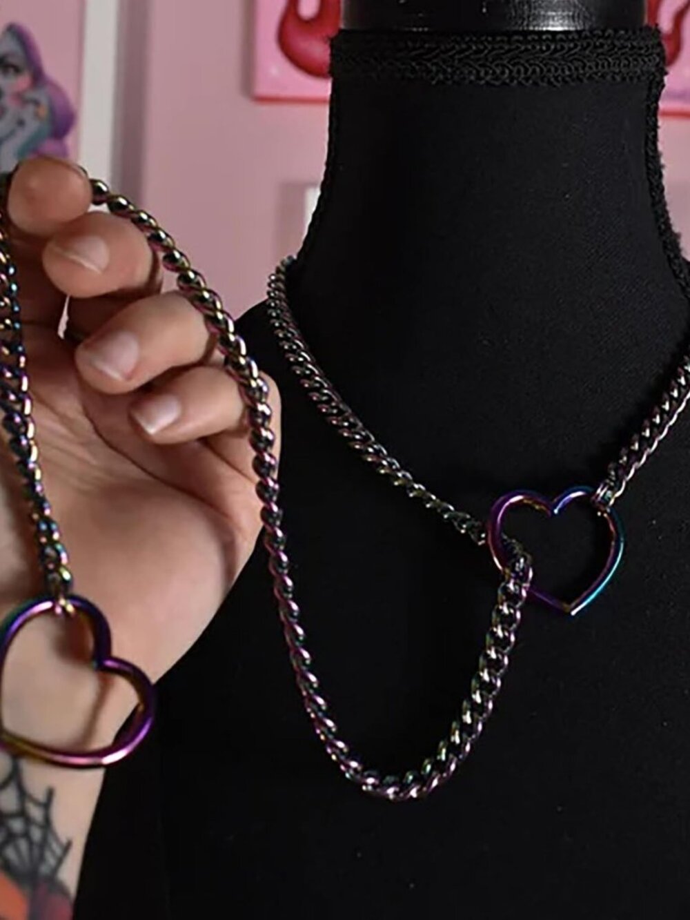 Heart Slip Chain Necklaces for Women,Stainless Steel O-Ring Adjustable Lariat Y- - Picture 3 of 5